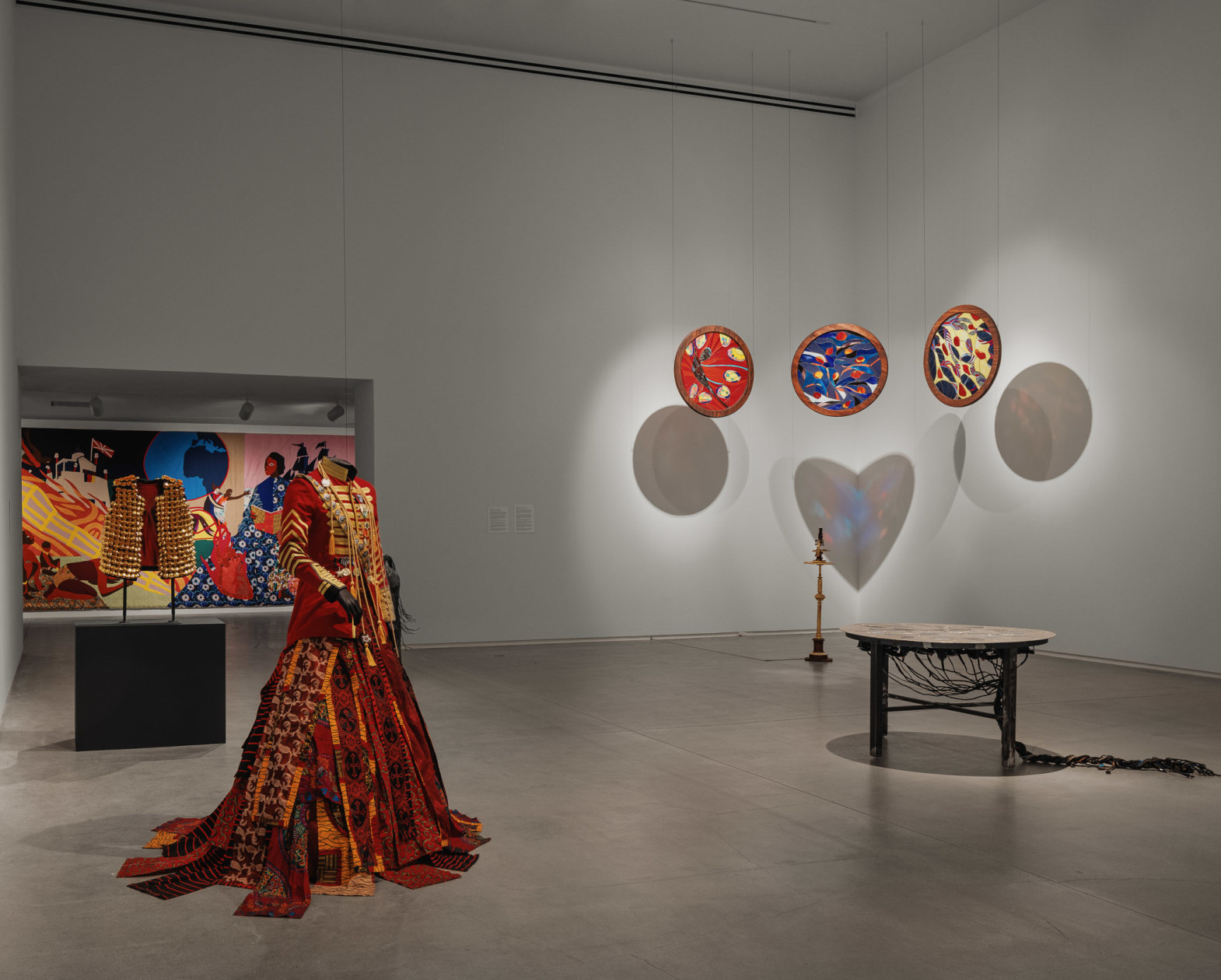 Installation view, of all creatures that can feel and think, Christopher Myers, Blaffer Art Museum, Houston, May 20, September 3, 2023. Image courtesy of the Artists and the Blaffer Art Museum at the University of Houston. Photo by Francisco Ramos.